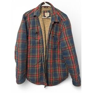 LL Bean Flannel Shirt Men's Medium Sherpa Lined Plaid Shacket Slightly Fitted